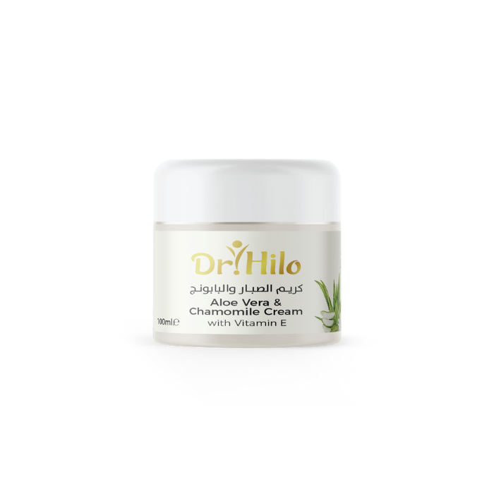 Dr Hilo Aloe Vera and Chamomile Cream 100ml in a jar for deep skin hydration and care.