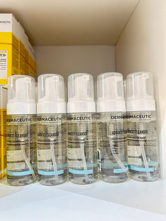 Dermaceutic Advanced Cleansing Foam Purify 150ml bottles on display for effective skin care.