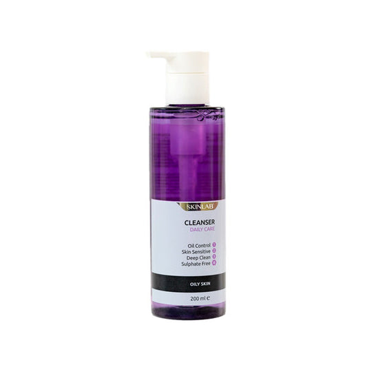SkinLab Acnecure Facial Cleanser 200ml in a purple bottle, designed for deep cleaning and oil control in skincare.