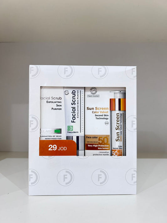 FrezyDerm Package Facial Scrub + Color Velvet Sunscreen