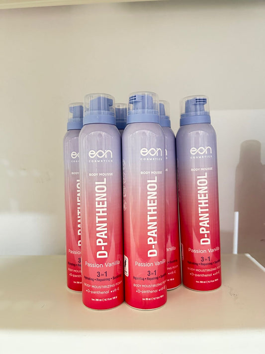 eon D-Panthenol with Vitamin E Body Mousse 200ml bottles on display for skin care.