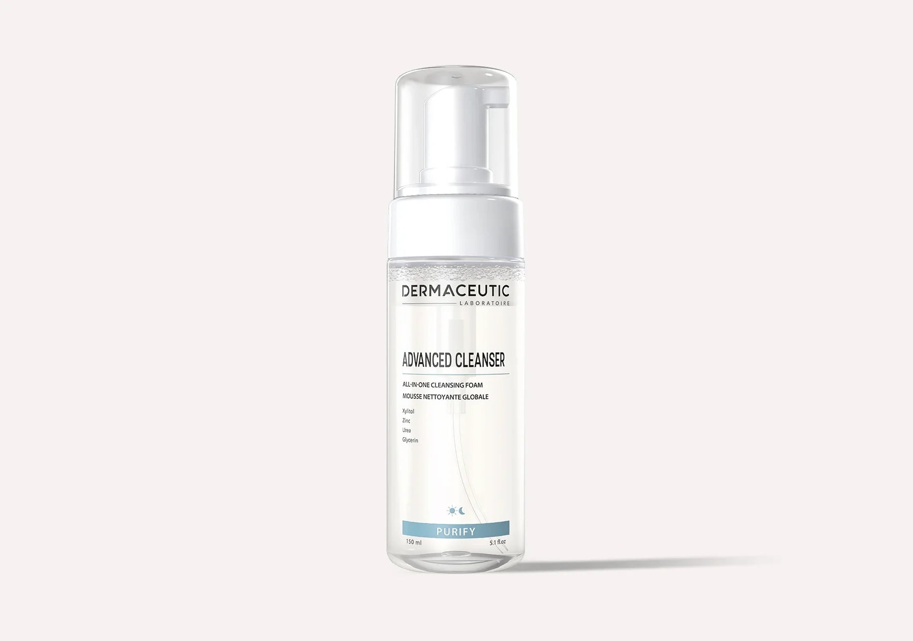 Dermaceutic Advanced Cleansing Foam Purify 150ml bottle, all-in-one skin care cleanser for a hydrated and purified complexion.